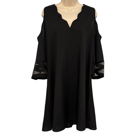Black Silky Cold Shoulder A Line 3/4 Sleeve Dress NWT Size XXL - Picture 1 of 7
